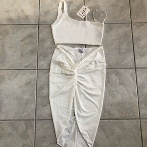 White two piece set with asymmetrical top